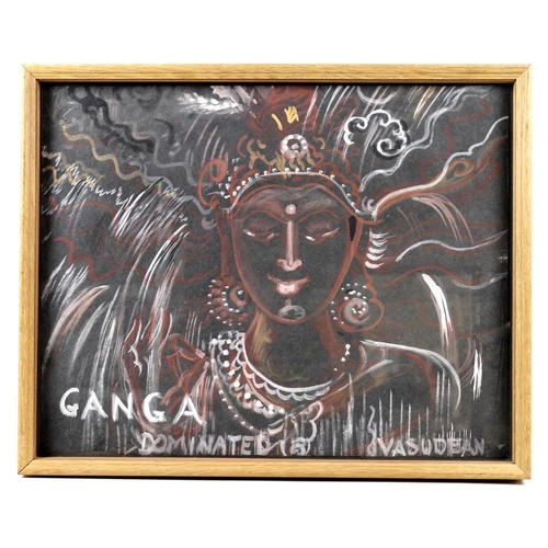 589 - Vasudevan (Indian, 20th century): Ganga Dominated, a contemporary gouache on black paper highlighted... 