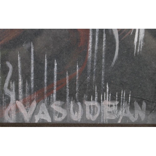 589 - Vasudevan (Indian, 20th century): Ganga Dominated, a contemporary gouache on black paper highlighted... 