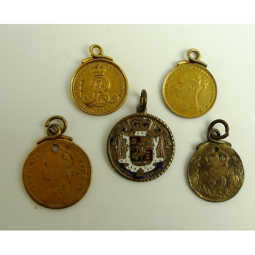 894 - A collection of bijouterie and medals, including an 18ct gold ring, the band engraved Omnia vincet a... 