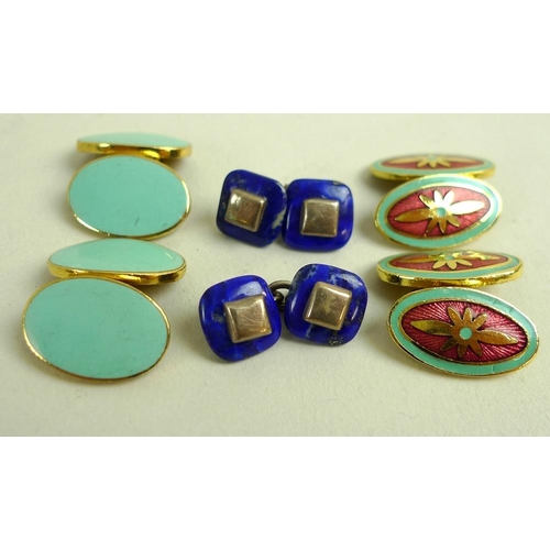 895 - A pair of Links of London, lapis and silver cuff-links, together with two pairs of enamel cuff-links... 