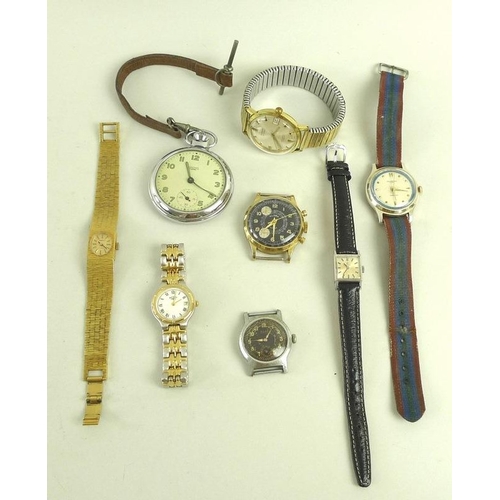 904 - A collection of watches, including a lady's Omega watch with rectangular dial and baton numerals, a ... 