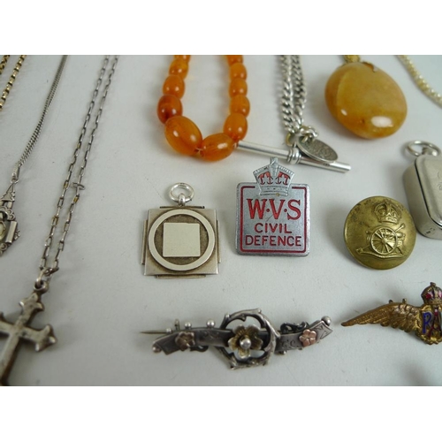 914 - A collection of costume jewellery including a 9ct gold chain with circular rolled gold locket, two V... 