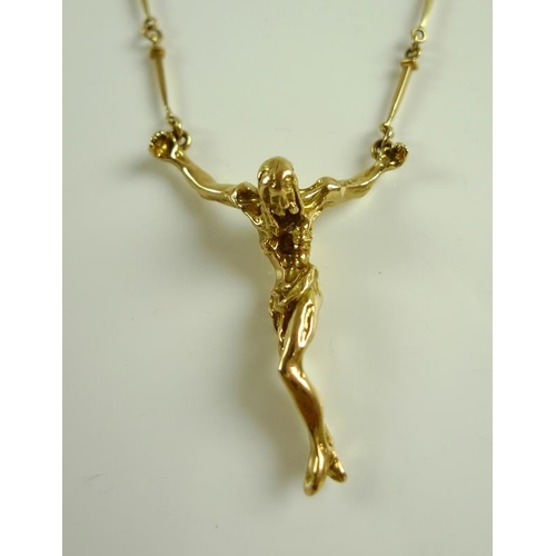 916 - After Salvador Dali: an 18ct gold crucifix necklace after the painting 'The Christ of Saint John of ... 