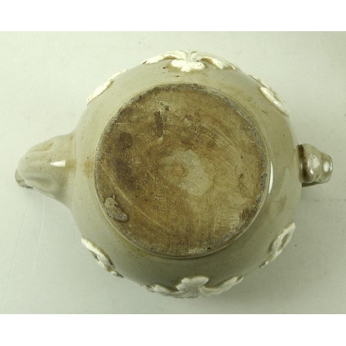 528 - An early Victorian stoneware named teapot, local interest, of globular form with buff coloured glaze... 