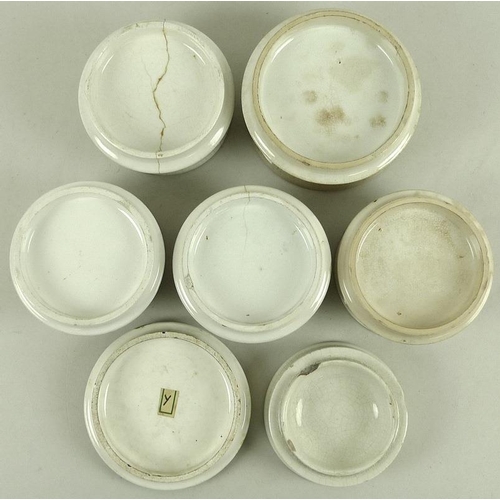 547 - A collection of 19th century pot lids, comprising Cattle by Ruins, with gold rim, 12.5cm, and The Fl... 