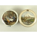 A pair of 19th century pot lids, comprising a panel depicting Osborne House IOW, a paddle steam boat... 