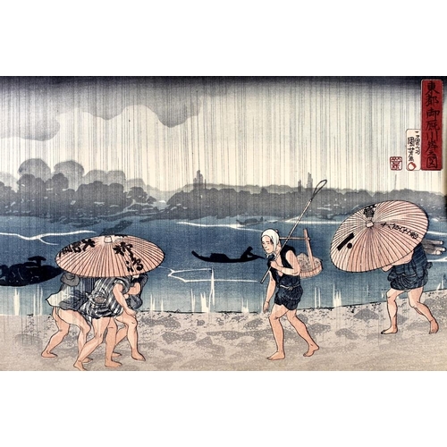 565 - Utagawa Kuniyoshi (Japanese, 1797-1861): 'At The Shore of the Sumida River', coloured wood block pri... 