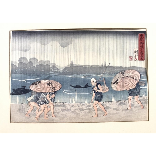 565 - Utagawa Kuniyoshi (Japanese, 1797-1861): 'At The Shore of the Sumida River', coloured wood block pri... 