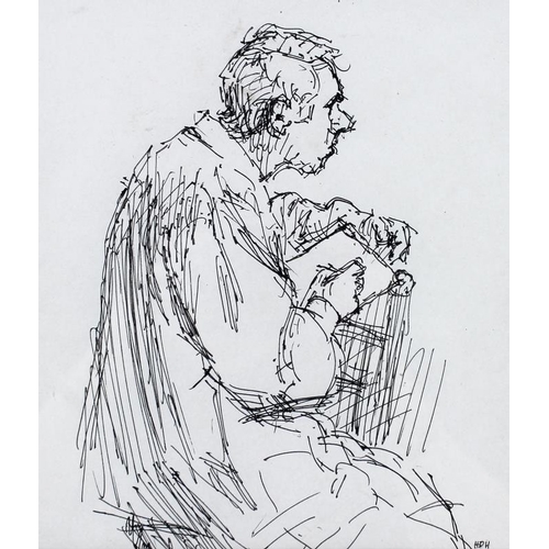 566 - David Hume (British, 20th century): 'Self Portrait with two Mirrors', ink drawing, monogram lower ri... 