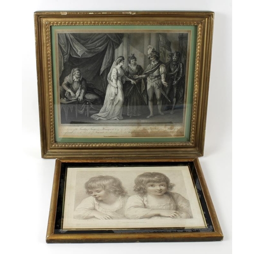 572 - Two 18th century engravings by F. Bartolozzi, R.A, one a portrait of two children published in 1792,... 