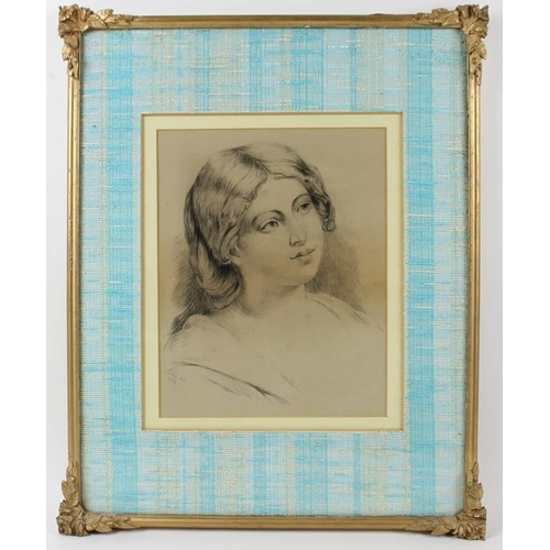 577 - Louisa Hill (British, 19th century): a pencil portrait of a young girl, signed and dated 1869 lower ... 