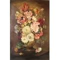 A large Dutch style still life of a floral bouquet, including tulips, roses and carnations, oil on c... 
