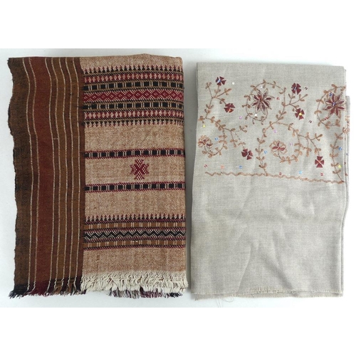 759 - Two Himachal hand woven wool shawls, one a post war hand woven Indian shawl, in typical traditional ... 