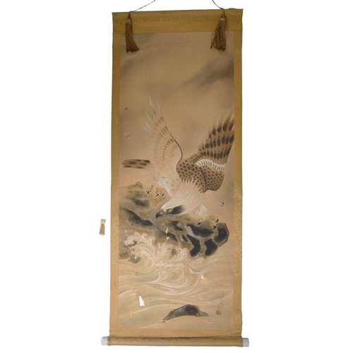 769 - A set of four Japanese watercolour scrolls, Meiji period, late 19th / early 20th century, painted on... 