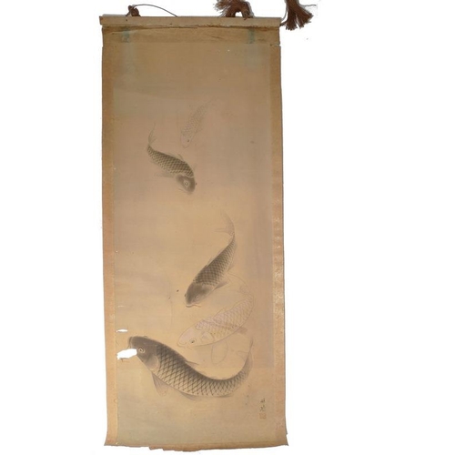 769 - A set of four Japanese watercolour scrolls, Meiji period, late 19th / early 20th century, painted on... 