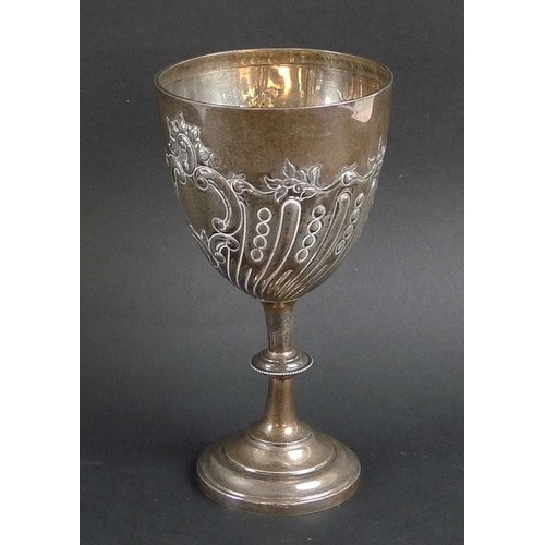 773 - A silver goblet with swirled gadrooned decoration and rococo cartouche, Sheffield 1903, Fordham and ... 