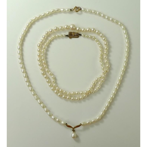 787 - A single string of Mikimoto cultured pearls with a 9ct gold clasp, 51cm long, 13.3g, together with a... 