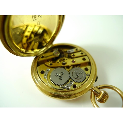 825 - Two 18K gold cased half hunter lady's pocket watches, both keyless wind, with Roman numerals to oute... 