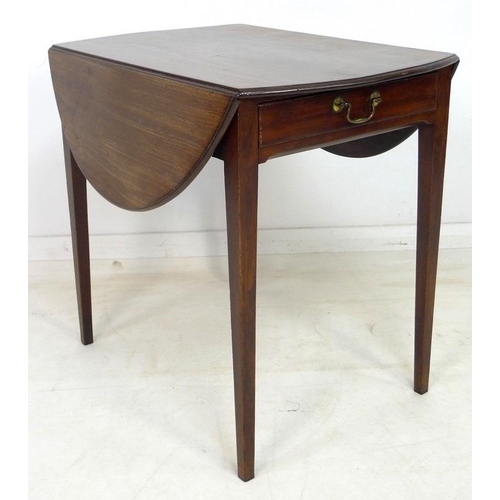 927 - A Regency mahogany Pembroke table, the oval surface with drop leaves, single drawer with brass swan ... 