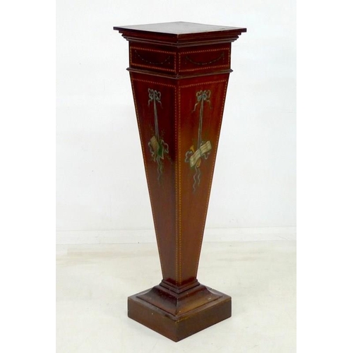 928 - A late Victorian mahogany pedestal, of square tapering section on a square base, strung with ebony a... 