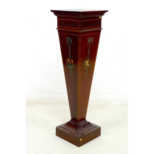 928 - A late Victorian mahogany pedestal, of square tapering section on a square base, strung with ebony a... 