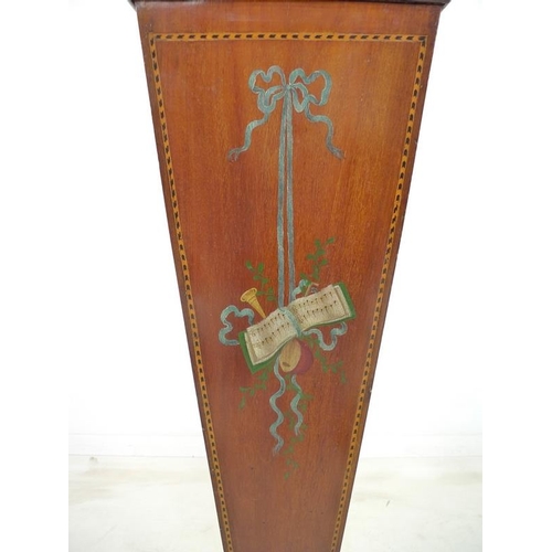 928 - A late Victorian mahogany pedestal, of square tapering section on a square base, strung with ebony a... 