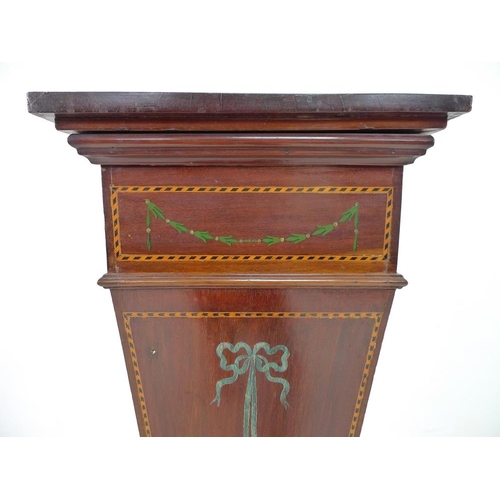 928 - A late Victorian mahogany pedestal, of square tapering section on a square base, strung with ebony a... 