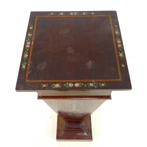 928 - A late Victorian mahogany pedestal, of square tapering section on a square base, strung with ebony a... 