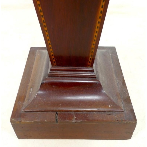 928 - A late Victorian mahogany pedestal, of square tapering section on a square base, strung with ebony a... 