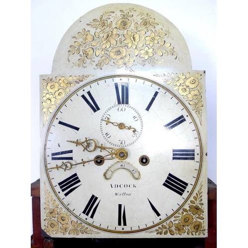 929 - A 19th century mahogany cased long case clock, cream painted domed dial with gilt floral sprays, sig... 