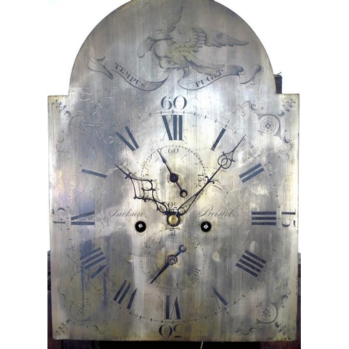 933 - An early 19th century mahogany cased long case clock, engraved brass dial signed 'Jackson Bristol', ... 