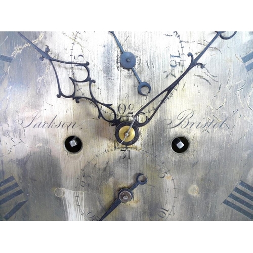 933 - An early 19th century mahogany cased long case clock, engraved brass dial signed 'Jackson Bristol', ... 