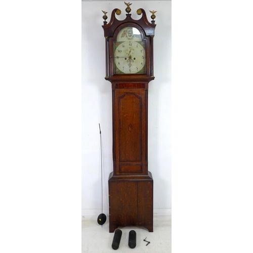 936 - A 19th century mahogany cased long case clock, cream painted domed dial with floral sprays, subsidia... 