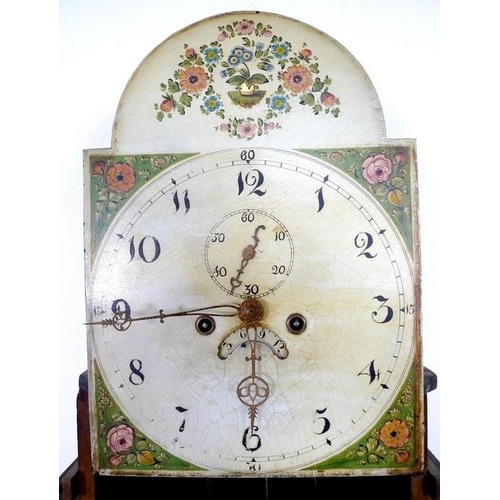 936 - A 19th century mahogany cased long case clock, cream painted domed dial with floral sprays, subsidia... 