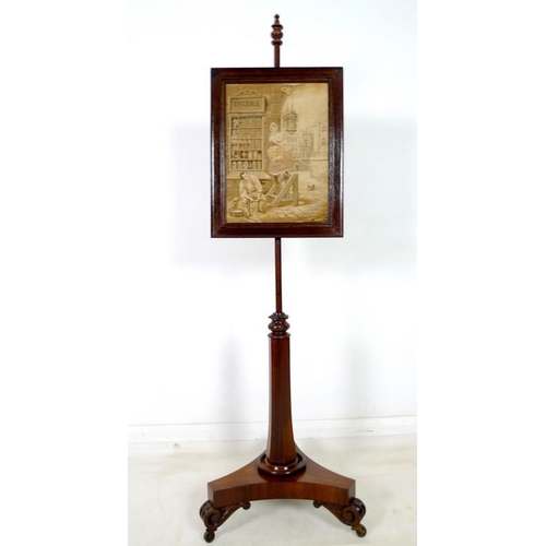 944A - A William IV rosewood pole screen, with tri-partite mahogany base, the later tapestry depicting a Fr... 