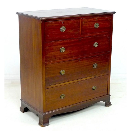 946 - An Edwardian mahogany chest of two short over three long graduating drawers, with painted line decor... 