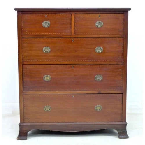 946 - An Edwardian mahogany chest of two short over three long graduating drawers, with painted line decor... 