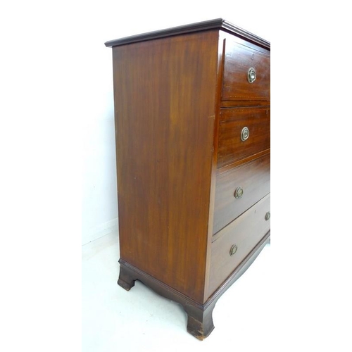 946 - An Edwardian mahogany chest of two short over three long graduating drawers, with painted line decor... 