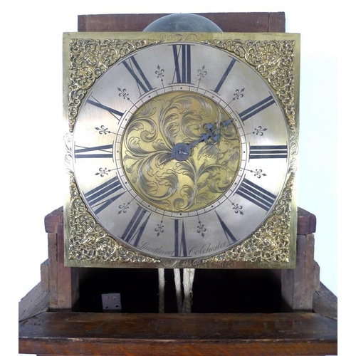 948 - An early to mid 18th century oak cased longcase clock, with birdcage 30 hour posted frame movement c... 