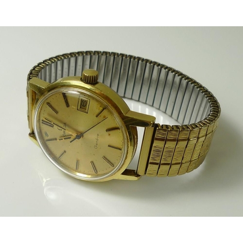 820 - An Omega Geneve gentleman's wristwatch, circa 1974, gold plated with steel caseback, gold dial with ... 