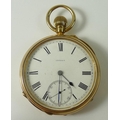 A Victorian 18ct gold pocket watch, open faced, keyless wind, the white enamel dial with subsidiary ... 