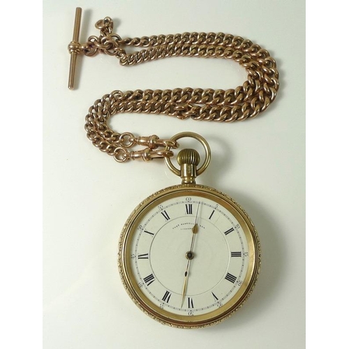 856 - A Thomas Russell & Son 9ct gold pocket watch, open face, keyless wind, white dial and central second... 
