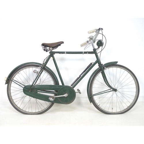 861 - Two vintage bicycles, circa 1930's, both painted green, a lady's, 190 by 44 by 116cm high, and a gen... 