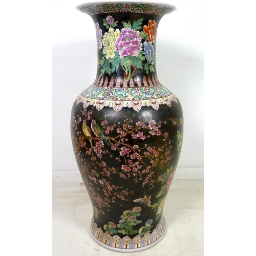 865A - Two modern Chinese vases, of large baluster form, one decorated with prunus blossom and birds agains... 