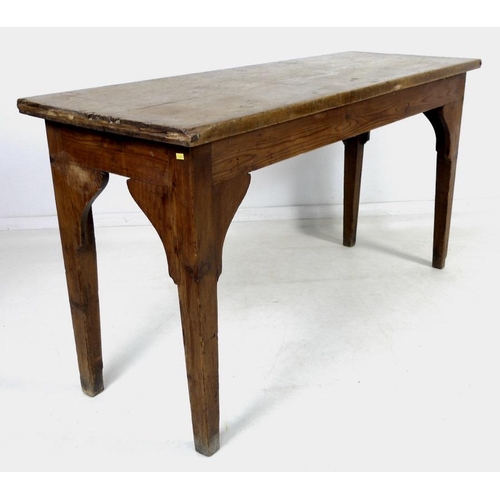 872 - A Victorian pine table with single plank top, raised on square section tapering legs, 152.5 by 54 by... 