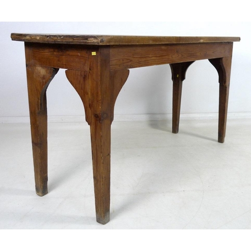 872 - A Victorian pine table with single plank top, raised on square section tapering legs, 152.5 by 54 by... 