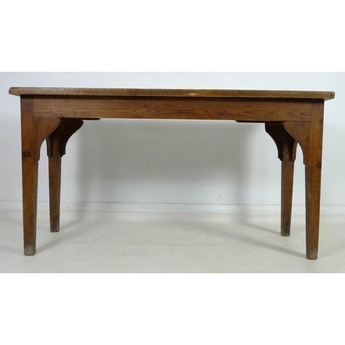 872 - A Victorian pine table with single plank top, raised on square section tapering legs, 152.5 by 54 by... 