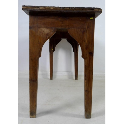 872 - A Victorian pine table with single plank top, raised on square section tapering legs, 152.5 by 54 by... 