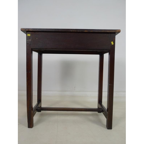 878 - An early 18th century oak side table, single frieze drawer with moulded edges, brass drop handles an... 