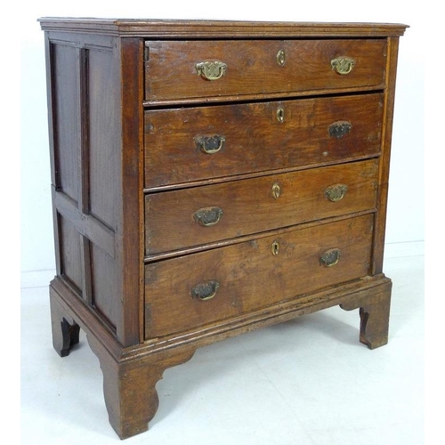 946 - A 17th century oak chest of four graduating drawers, the surface with moulded edges, the sides with ... 